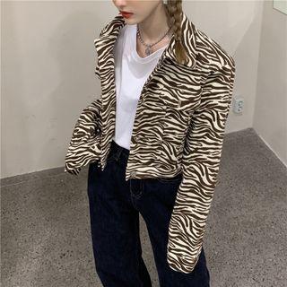 Zebra Print Shirt Jacket Coffee - One Size