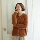 Faux-gem Button-up Furry Cardigan