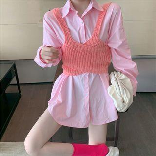 Set: Long-sleeve Shirt + Sleeveless Knit Top