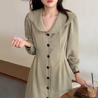 Puff-sleeve Button-up Midi Collared Dress