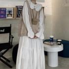 Sweater Vest / Long-sleeve Collared Midi Dress