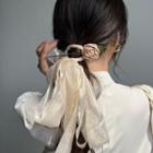 Flower Bow Mesh Alloy Hair Stick Off-white - One Size