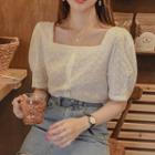 Short-sleeve Square-neck Top Almond - One Size