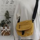 Text Embroidered Buckled Messenger Bag