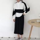 Set: Color Block Pullover + Straight Fit Midi Skirt