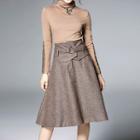 Set: Long-sleeve Top + A-line Midi Skirt
