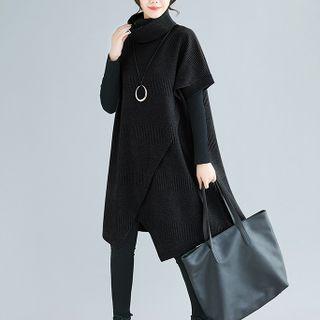 Short-sleeve Mock Neck Sweater Dress
