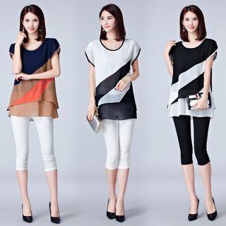 Panel Short-sleeve Chiffon Top