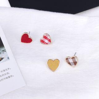 Non-matching Plaid & Plain Heart Earring