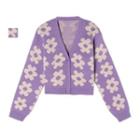 Flower Print Cardigan Purple - One Size