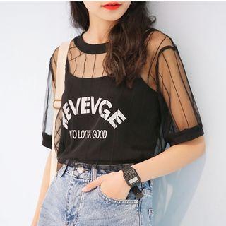 Set: Mesh Short-sleeve T-shirt + Lettering Tank Top