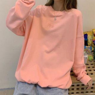 Letter Embroidered Plain Pullover