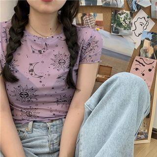 Ruffled-neck Cropped Top Purple - One Size
