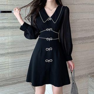 Collared Bow Mini A-line Dress