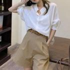 Puff-sleeve Pocket Detail Shirt / High Waist Shorts