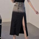 Plain Tank Top / Denim Slit Midi Pencil Skirt