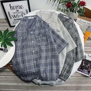 Elbow-sleeve Plaid Cargo Shirt