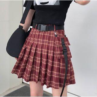 Plaid Pleated Pocket Skirt
