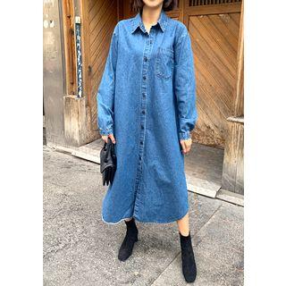 Washed Denim Long Shirtdress Blue - One Size