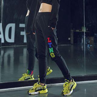 Lettering Applique Elastic Waist Jogger Pants