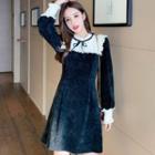 Long-sleeve Lace Panel Corduroy Mini Dress