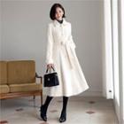 Faux-pearl Button Long Coat With Sash