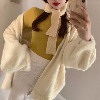 Mock Turtleneck Long-sleeve Top / Furry Jacket
