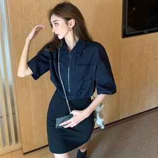 Short-sleeve Zipped Detail Dress