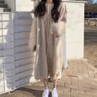Open-front Long Cardigan / Long-sleeve Midi Striped Dress