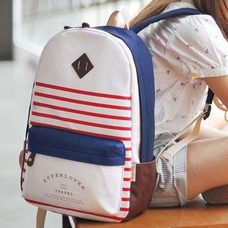 Canvas Striped Backpack As Shown In Figure - One Size