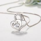 925 Sterling Silver Rhinestone Heart Pendant Necklace As Shown In Figure - One Size