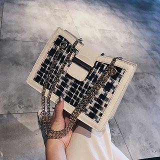 Chain Strap Tweed Panel Crossbody Bag