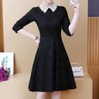 Lace Collar Long-sleeve A-line Lace Dress