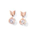 Fashion And Elegant Plated Rose Gold Butterfly Titanium Earrings With Cubic Zirconia Rose Gold - One Size
