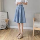 High-waist Loose-fit Denim Medium Long A-line Skirt