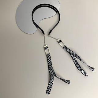 Checkerboard Ribbon Headband Tassel - Plaid - Black & White - One Size