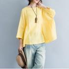 Plain 3/4-sleeve T-shirt Yellow - One Size