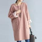 Plain Long Sleeve Fleece Midi Dress