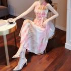 Tie-dyed Halter Sleeveless Midi A-line Dress