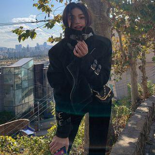 Belted Cropped Faux-shearling Jacket