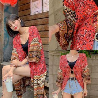 Tie-front Paisley Silky Robe Cardigan
