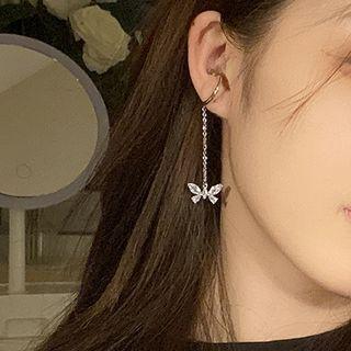 Bow Rhinestone Alloy Dangle Earring 1 Pc - Silver - One Size