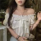 Puff-sleeve Ruffled Bow Blouse White - One Size