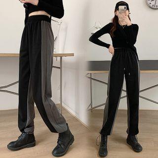High-waist Drawstring-cuff Straight-leg Pants