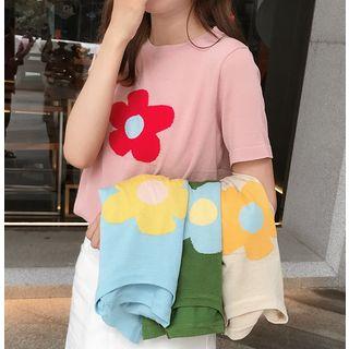 Flower Short-sleeve Knit Top