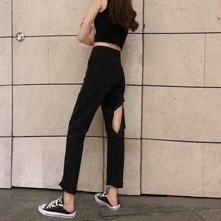 High-waist Cutout Plain Pants