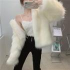 Faux Fur Hood Jacket White - One Size
