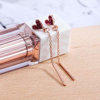 Heart Earring Stud Earring - 1 Pair - S925 Silver Stud - Rose Gold - One Size