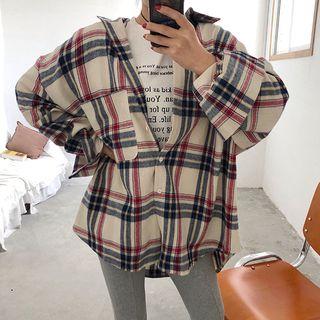 Plaid Oversized Blouse As Shown In Figure - One Size