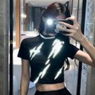 Short-sleeve Bolt Print Cropped T-shirt